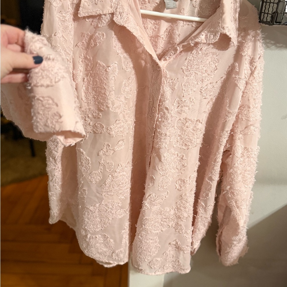 H&M Pink Textured Button Down Shirt